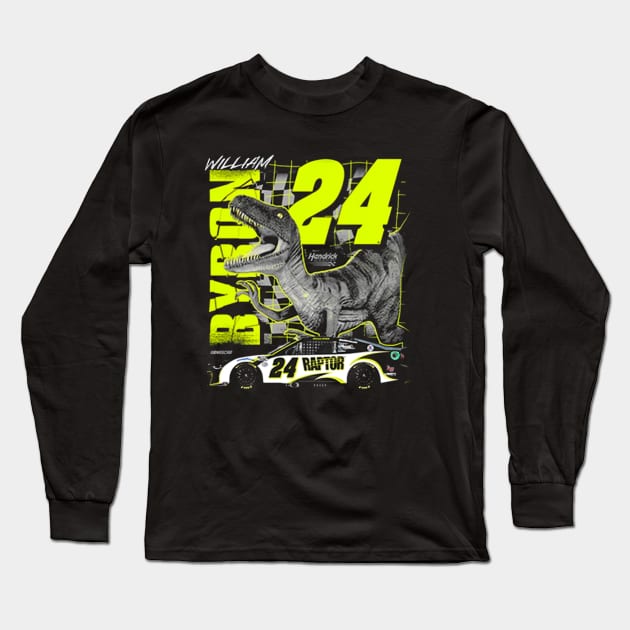 William Byron #24 Raptor Dinosaur Long Sleeve T-Shirt by art.Hamdan